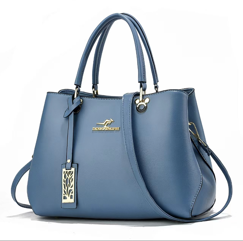 Ladies Faux Leather Satchel Elegant Handbag with Gold Hardware